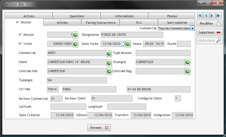 Gestion des visites