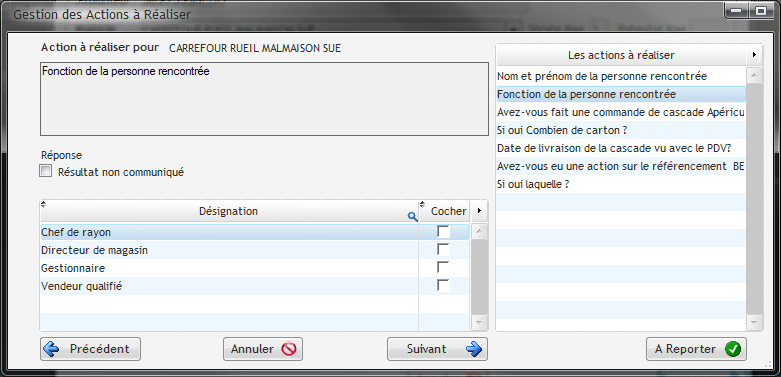 Le reporting des actions lors de la visite